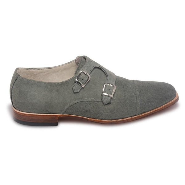 Men Gray Grey Double Monk Suede Leather Shoes