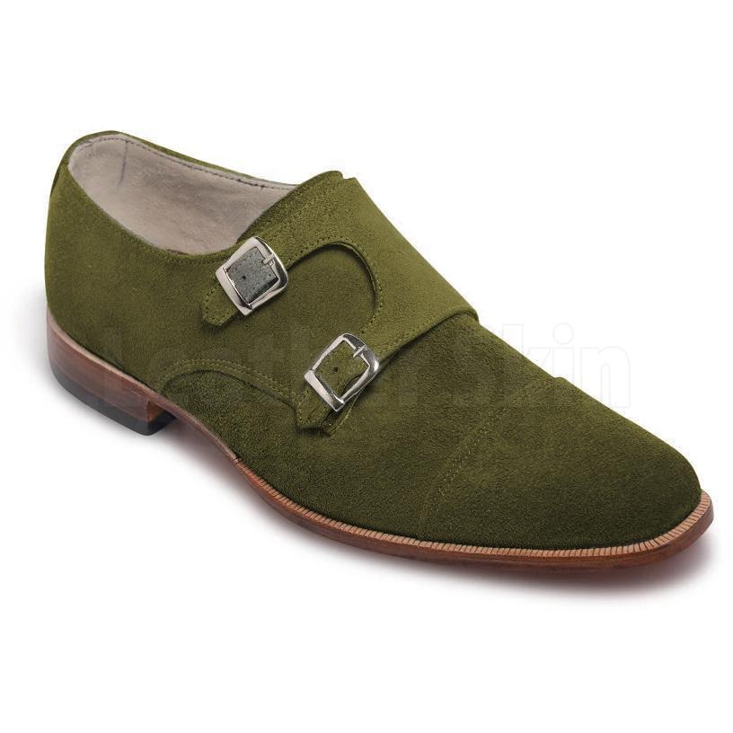 Men Green Double Monk Suede Leather Shoes - US 16 Men Green Double Monk Suede Leather Shoes - US 16