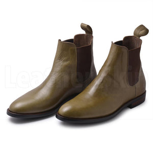 Men Green Chelsea Genuine Leather Boots