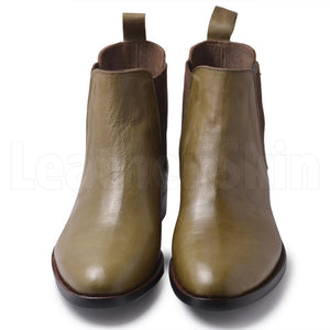Men Green Chelsea Genuine Leather Boots