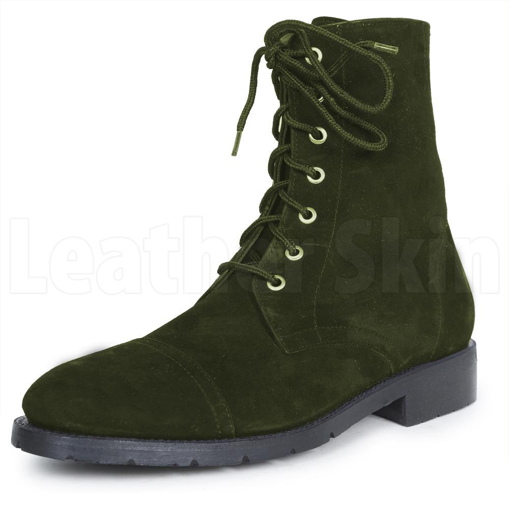 Men Green Hunter Lace Up Military Suede Leather Boots