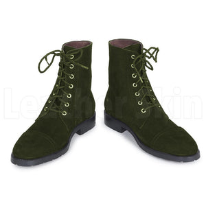 Men Green Hunter Lace Up Military Suede Leather Boots