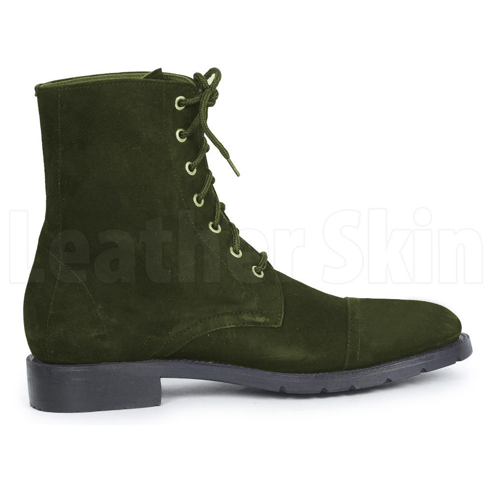 Buy Handmade Men Hunter Green Suede Lace up Ankle Boots Online
