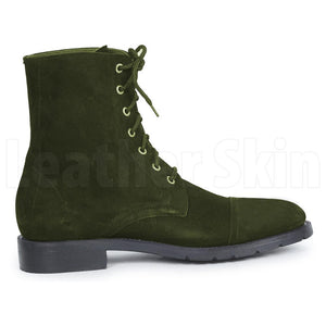Men Green Hunter Lace Up Military Suede Leather Boots