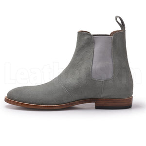 Men Grey Chelsea Suede Leather Boots