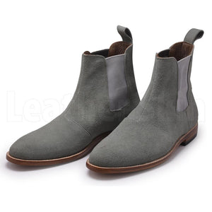 Men Grey Chelsea Suede Leather Boots