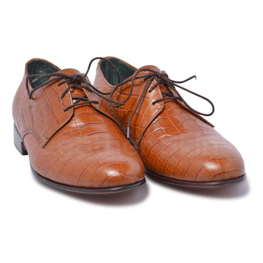 Men Light Brown Crocodile Pattern Derby Genuine Leather Shoes - US 14.5 Men Light Brown Crocodile Pattern Derby Genuine Leather Shoes - US 14.5