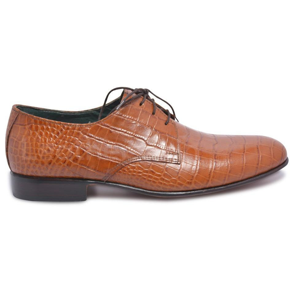 Men Light Brown Crocodile Pattern Derby Genuine Leather Shoes - Leather Skin  Shop