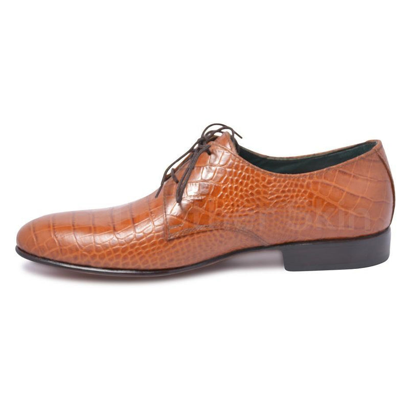 Men Light Brown Crocodile Pattern Derby Genuine Leather Shoes