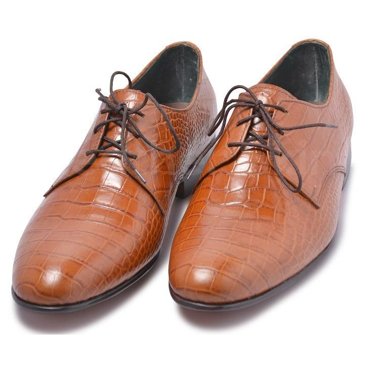 Men Light Brown Crocodile Pattern Derby Genuine Leather Shoes - US 14.5 Men Light Brown Crocodile Pattern Derby Genuine Leather Shoes - US 14.5