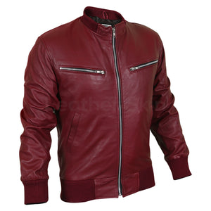 maroon red leather jacket with elastic