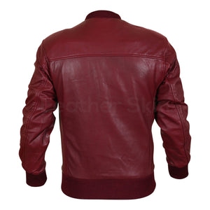 Men Maroon Red Genuine Leather Jacket with Elastic Bottom