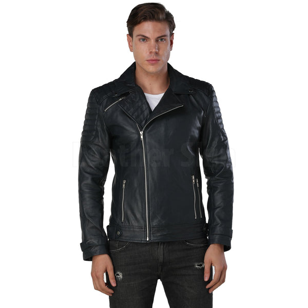Home / Products / Men Navy Blue Biker Leather Jacket