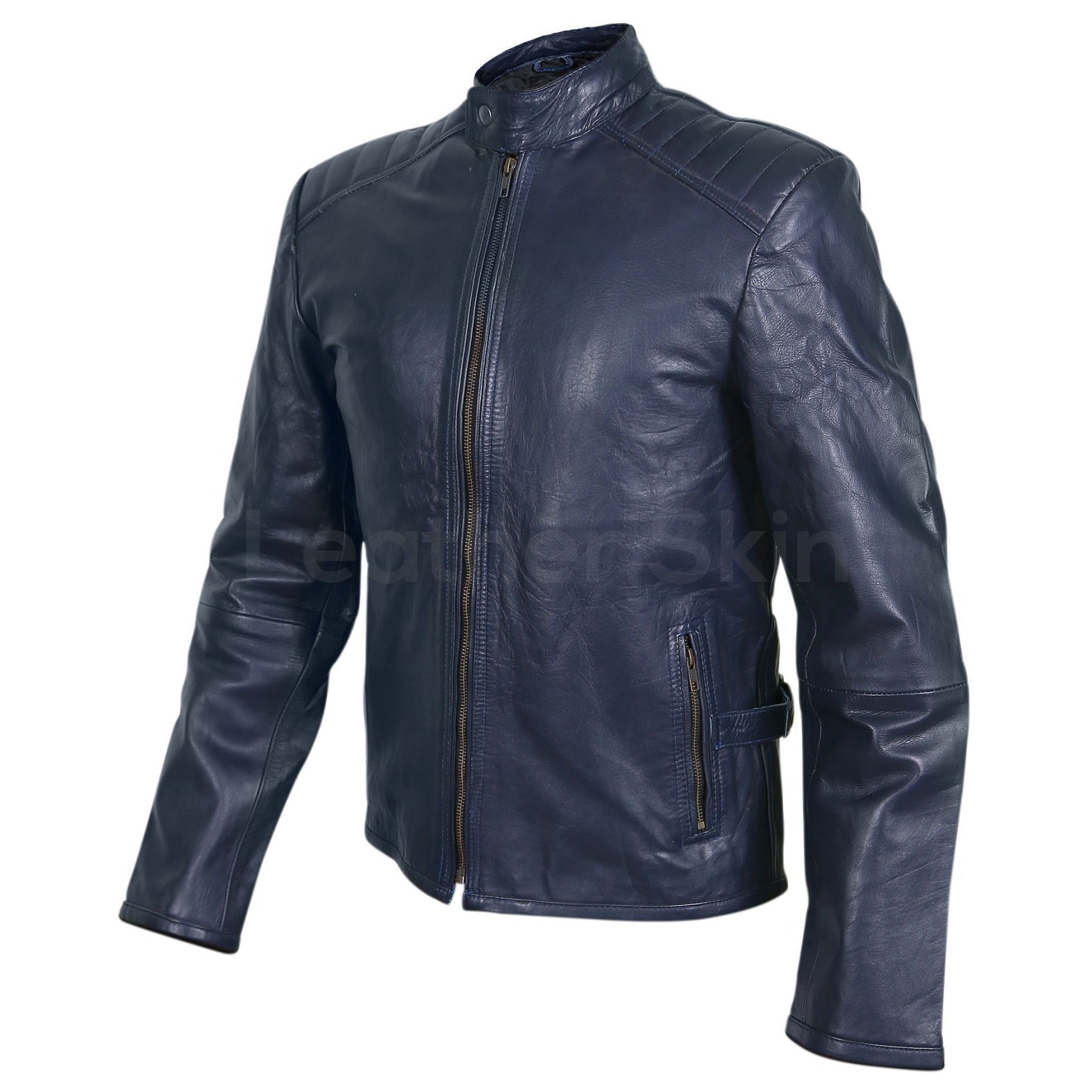 navy blue leather jacket mens