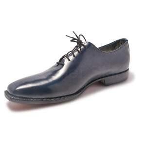 Men Navy Blue Genuine Leather Shoes with Black Laces - US 8 Men Navy Blue Genuine Leather Shoes with Black Laces - US 8