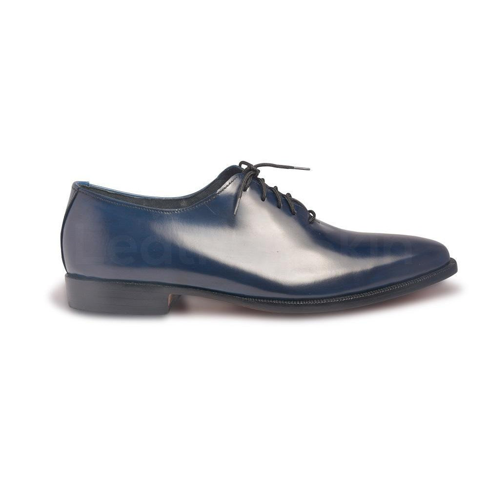 Men Navy Blue Genuine Leather Shoes with Black Laces - US 8 Men Navy Blue Genuine Leather Shoes with Black Laces - US 8