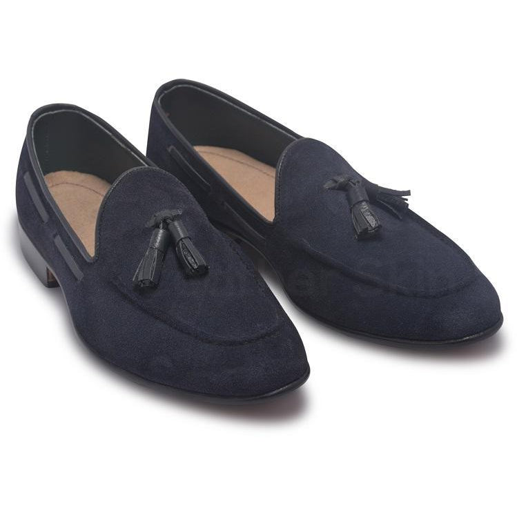 Mens Navy Blue & Red Suede Driving Loafers