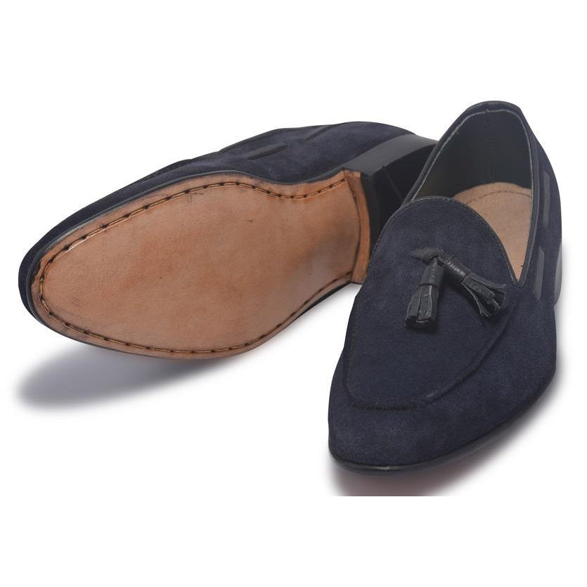 Men Blue Loafer Tassel Suede Leather Shoes