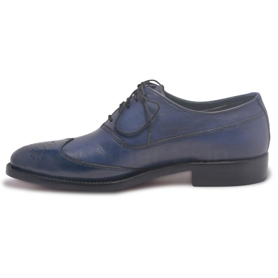Home / Products / Men Oxford Blue Two-Tone Leather Shoes with Brogue ...