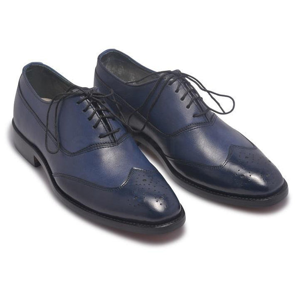Home / Products / Men Oxford Blue Two-Tone Leather Shoes with Brogue ...
