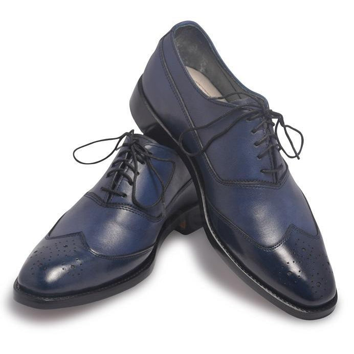 Men Oxford Blue Two-Tone Leather Shoes with Brogue Wingtip - Leather Skin Shop Men Oxford Blue Two-Tone Leather Shoes with Brogue Wingtip - Leather Skin Shop