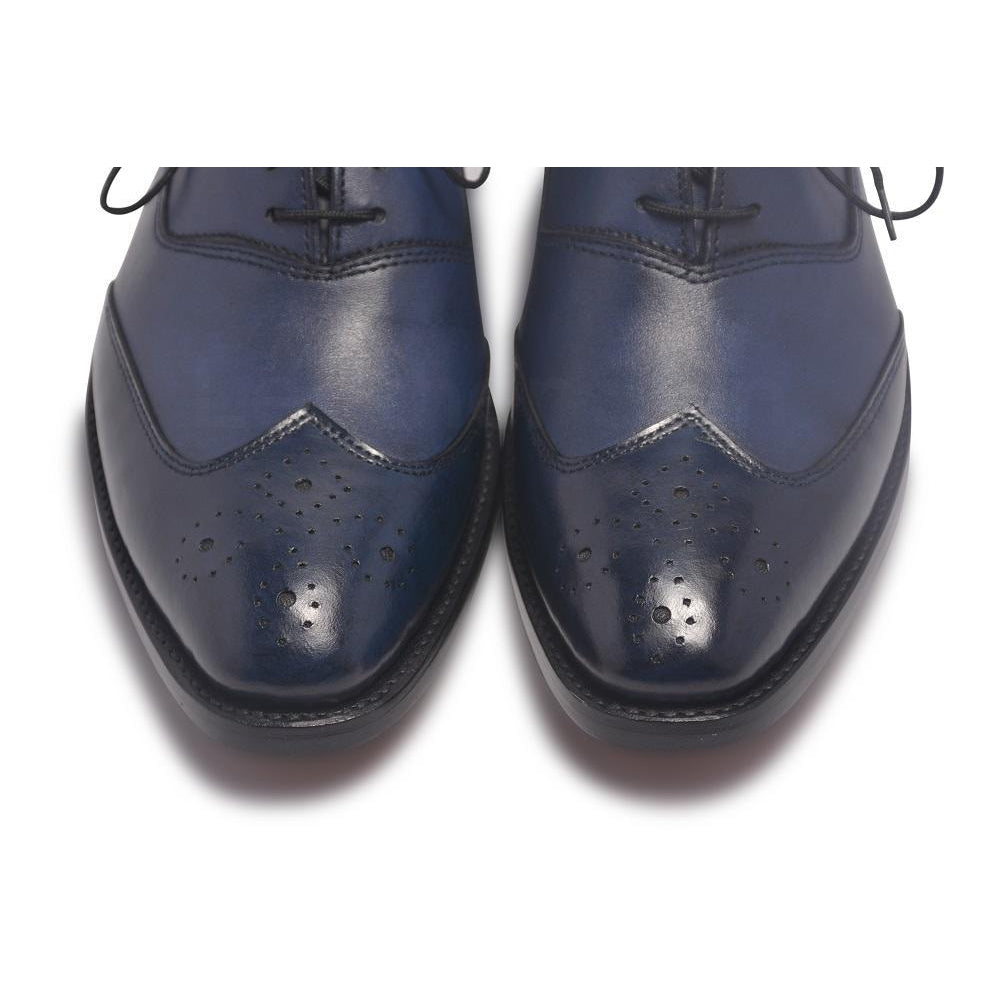 Men Oxford Blue Two-Tone Leather Shoes with Brogue Wingtip - Leather Skin Shop Men Oxford Blue Two-Tone Leather Shoes with Brogue Wingtip - Leather Skin Shop