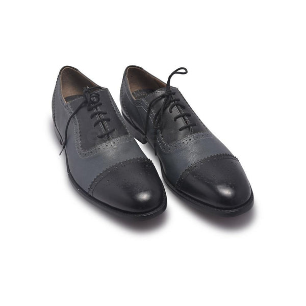 Men Oxford Brogue Cap Toe Two Tone Genuine Leather Shoes