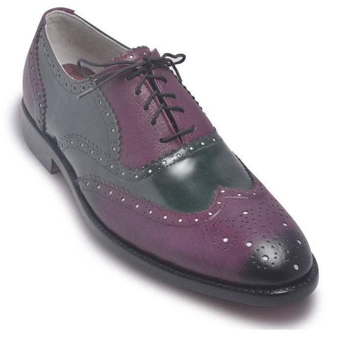 Men Oxford Two Tone Brogue Wingtip Purple Black Leather Shoe - US 14 Men Oxford Two Tone Brogue Wingtip Purple Black Leather Shoe - US 14
