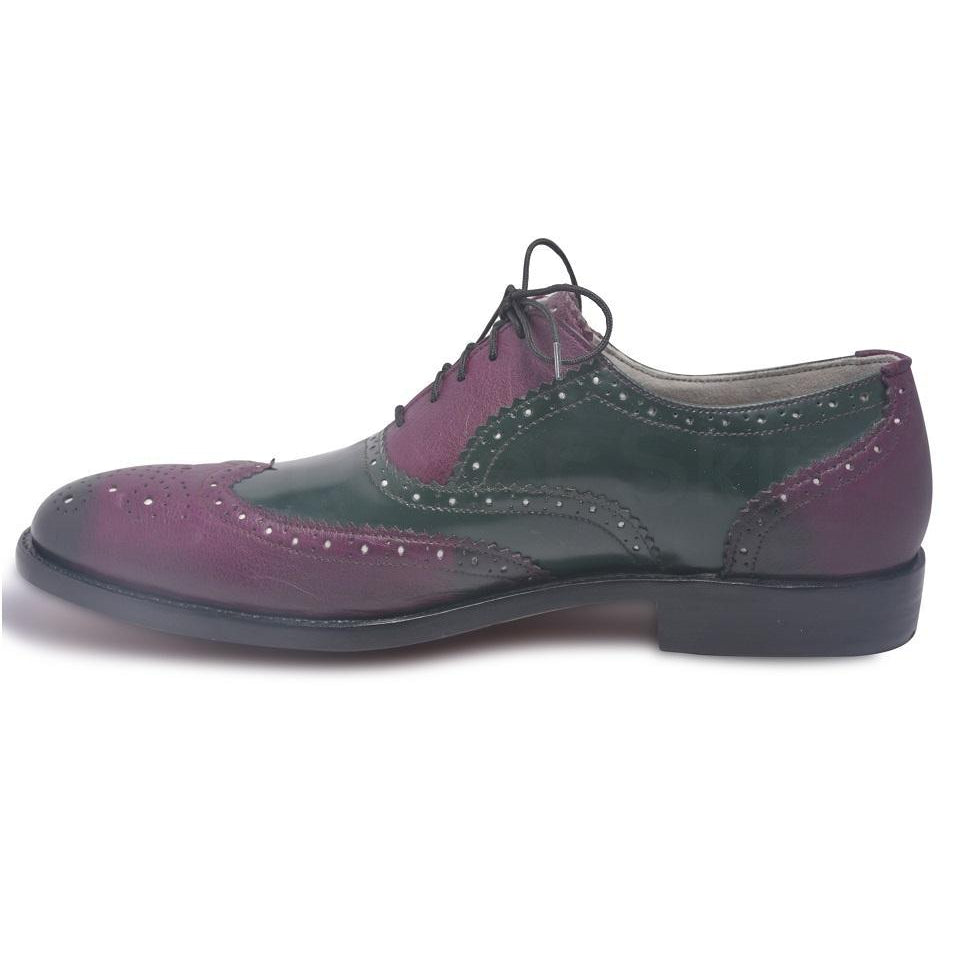 Men Oxford Two Tone Brogue Wingtip Purple Black Leather Shoe - Leather Skin Shop Men Oxford Two Tone Brogue Wingtip Purple Black Leather Shoe - Leather Skin Shop