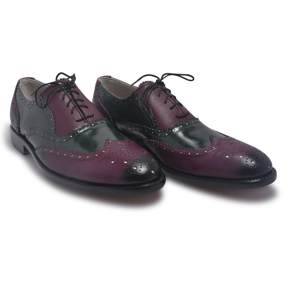 Men Oxford Two Tone Brogue Wingtip Purple Black Leather Shoe - Leather Skin Shop Men Oxford Two Tone Brogue Wingtip Purple Black Leather Shoe - Leather Skin Shop