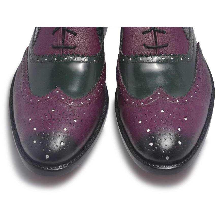 Men Oxford Two Tone Brogue Wingtip Purple Black Leather Shoe - Leather Skin Shop Men Oxford Two Tone Brogue Wingtip Purple Black Leather Shoe - Leather Skin Shop