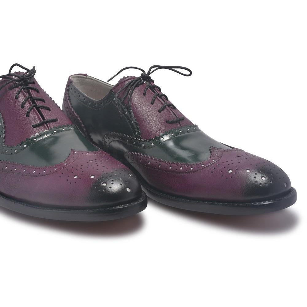 Men Oxford Two Tone Brogue Wingtip Purple Black Leather Shoe - Leather Skin Shop Men Oxford Two Tone Brogue Wingtip Purple Black Leather Shoe - Leather Skin Shop