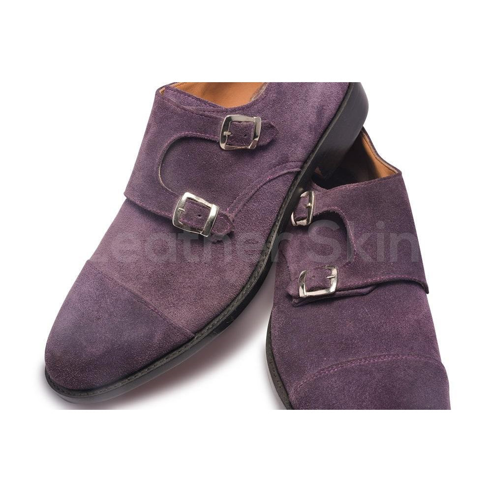 mens purple suede dress shoes Men's Purple Suede Monk Strap Shoes with Metal Buckle, Vintage British Style Dress Shoes for Formal Events, Parties and Fashion Enthusiasts 2026