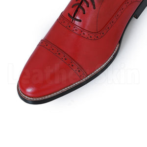 Men Red Black Laces Genuine Leather Shoes