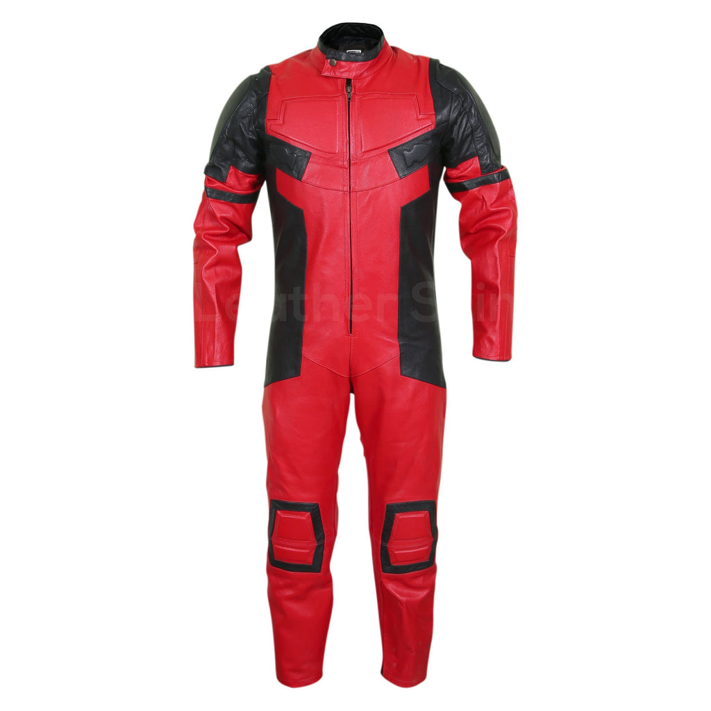 Men Red Black Motorcycle Padded Genuine Leather Suit Leather