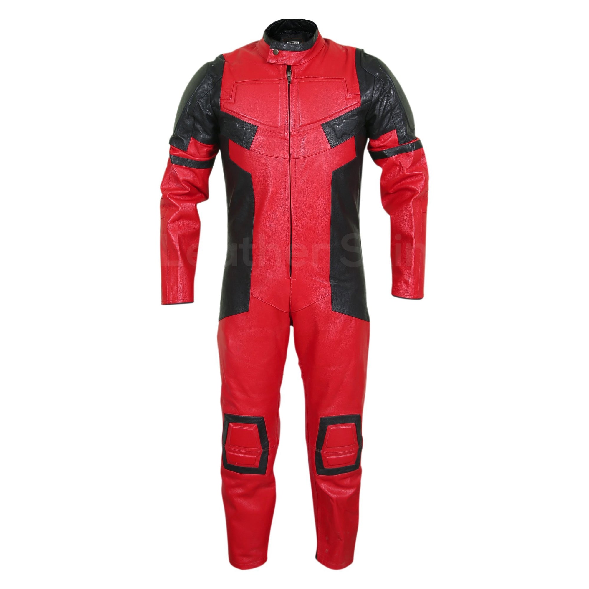 red biker leather suit mens