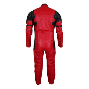 Men Red Black Motorcycle Padded Genuine Leather Suit