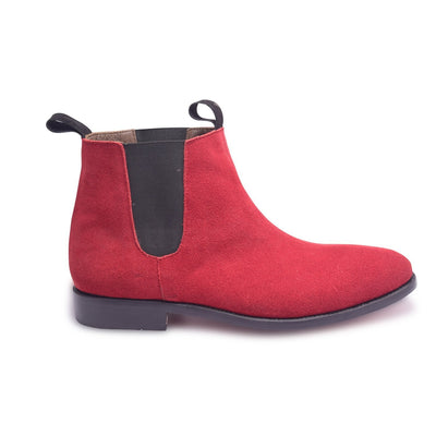 Home / Products / Men Red Chelsea Suede Leather Boots with Black Stretch
