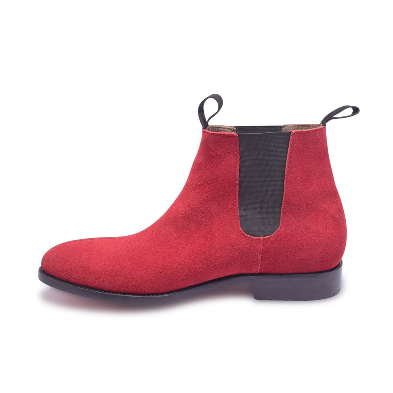Home / Products / Men Red Chelsea Suede Leather Boots with Black Stretch