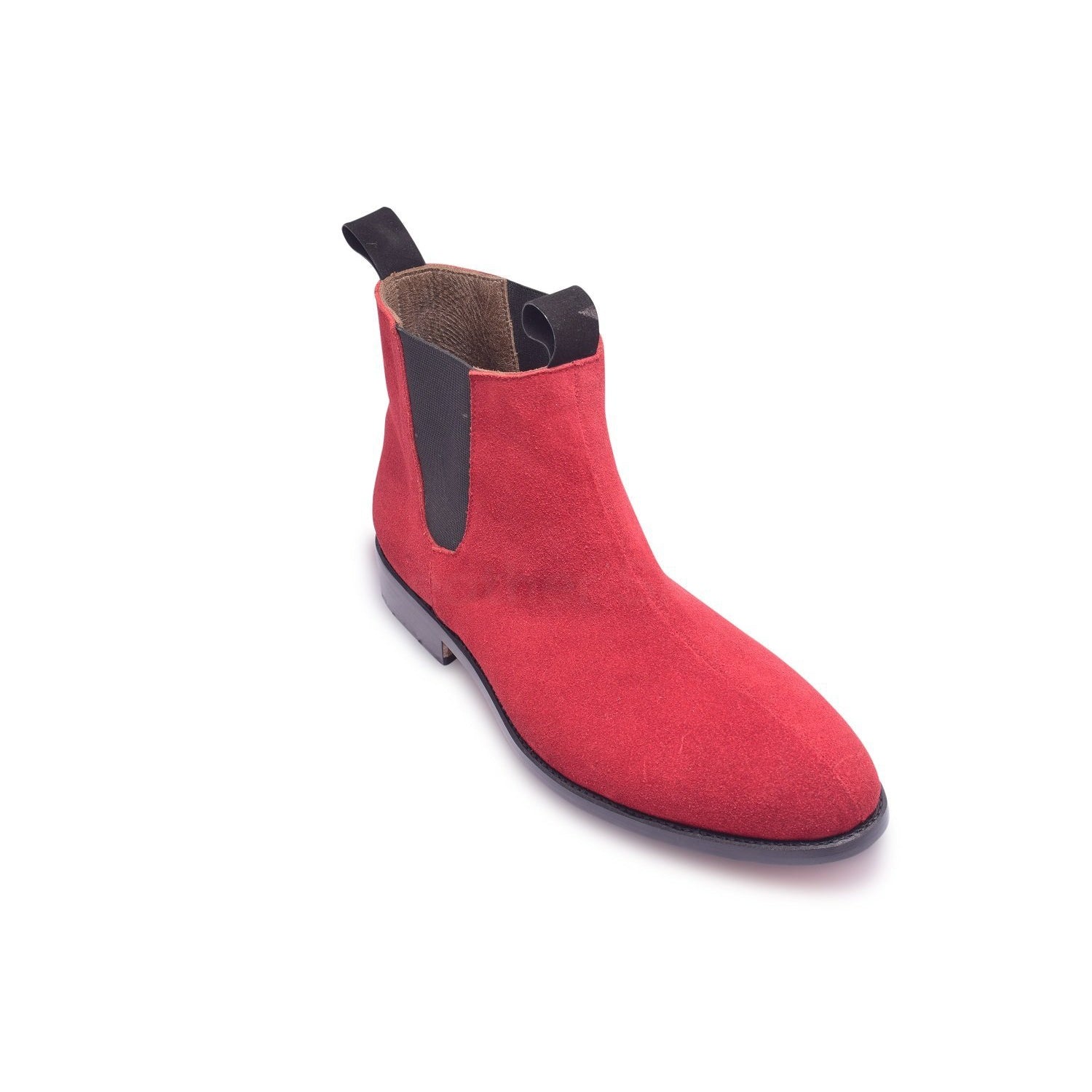 Men Red Chelsea Suede Leather Boots with Black Stretch
