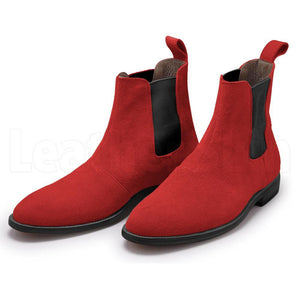 Men Red Chelsea Suede Leather Boots