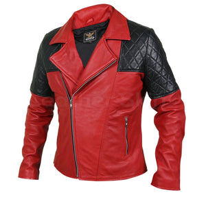 mens red leather jacket quilted
