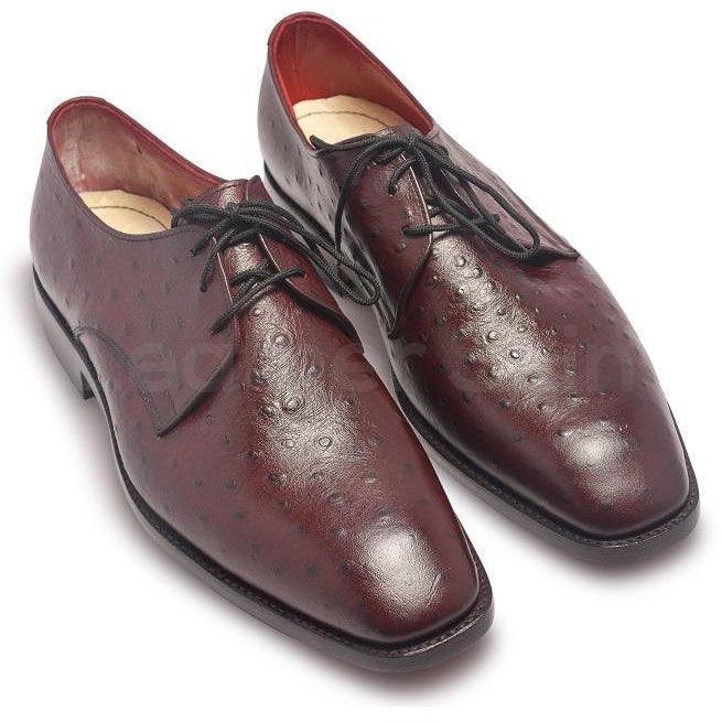 Men Red Maroon Ostrich Pattern Derby Leather Shoes - US 14 Men Red Maroon Ostrich Pattern Derby Leather Shoes - US 14