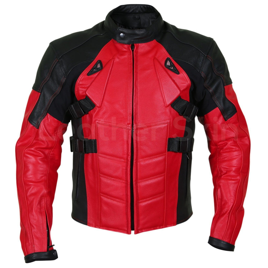 Men Red Motorcycle Padded Genuine Cow Leather Jacket Leather