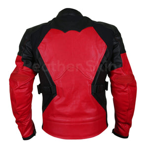 Men Red Motorcycle Padded Genuine Cow Leather Jacket