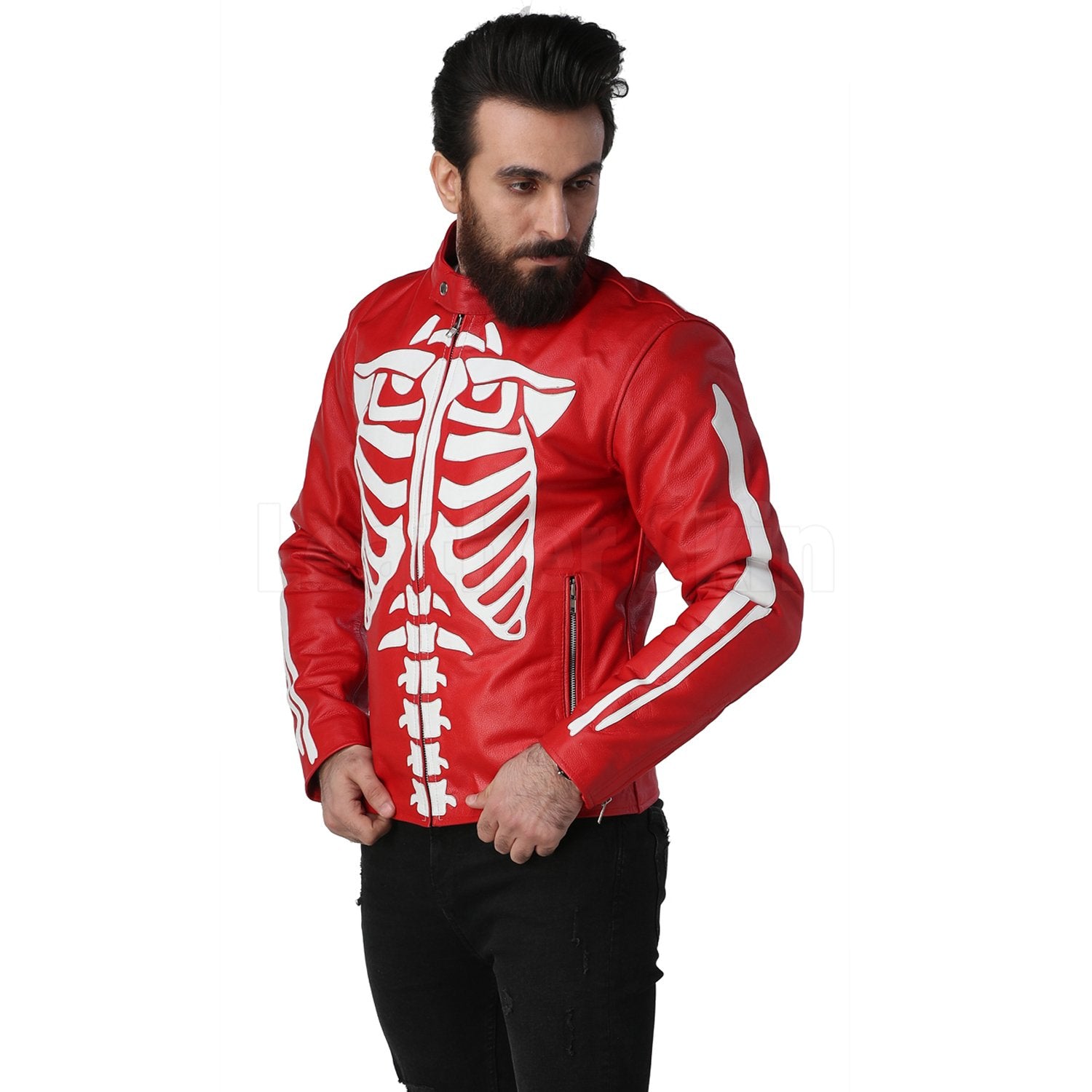 Home / Products / Leather Skin Men Red Skeleton Biker Motorcycle ...