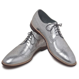 Men Silver Wingtip Brogue Derby Genuine Leather Shoes - US 14.5 Men Silver Wingtip Brogue Derby Genuine Leather Shoes - US 14.5