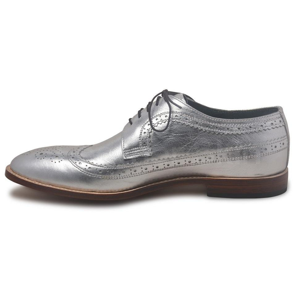 Men Silver Wingtip Brogue Derby Genuine Leather Shoes - Leather Skin Shop Men Silver Wingtip Brogue Derby Genuine Leather Shoes - Leather Skin Shop