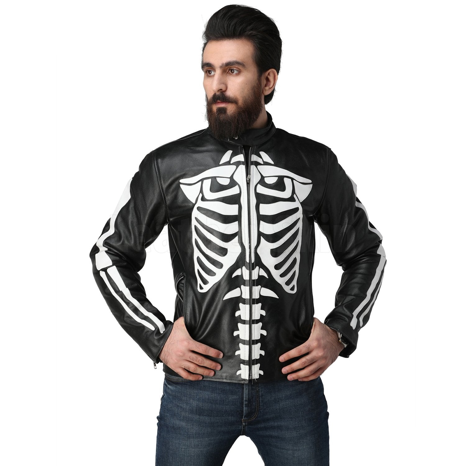 Home / Products / Leather Skin Men Skeleton Biker Motorcycle Genuine ...