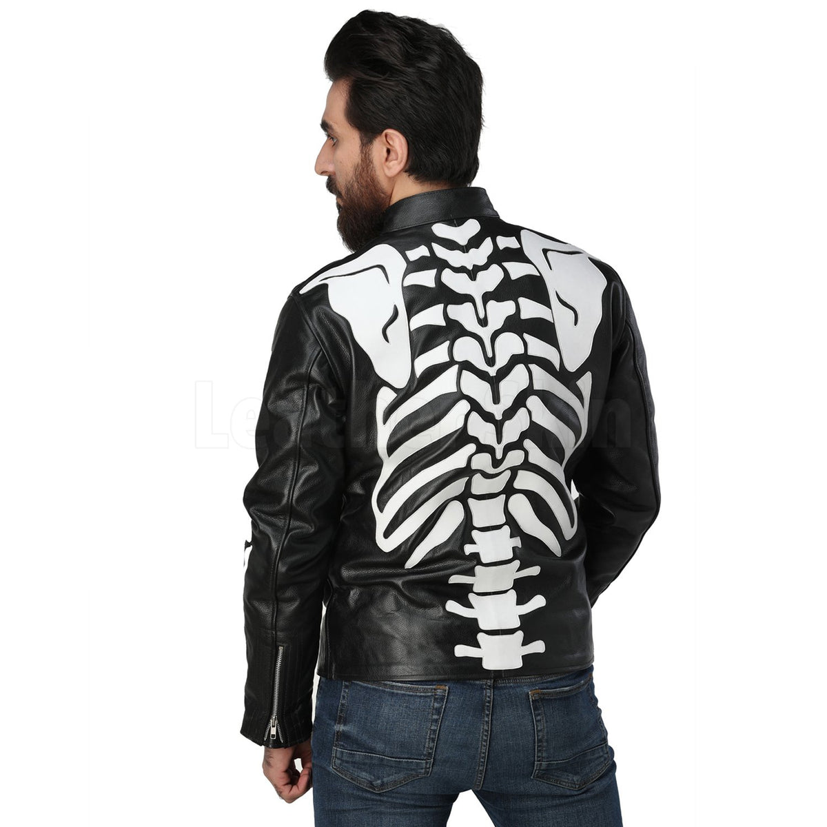Leather Skin Men Skeleton Biker Motorcycle Genuine Leather Jacket with CE Armors